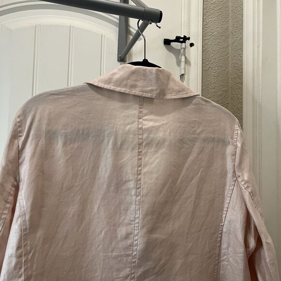 Chicos Size 2 100% Linen Light Pink Ruffle Button Up Long Sleeve Jacket Top US L - Picture 7 of 9